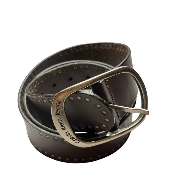 Vintage Calvin Klein brown boho western studded leather belt. Y2K size XL - Picture 1 of 16